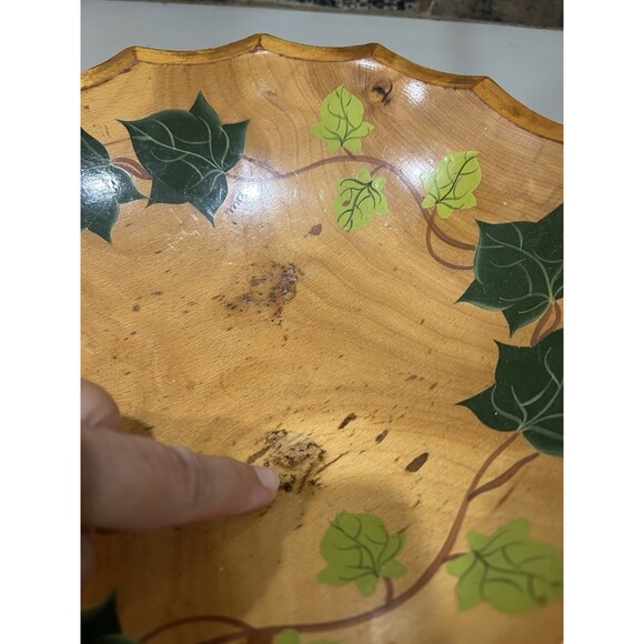 Vintage Large Footed Bowl...Hand Painted Leaves....Maple 1950's - Picture 4 of 13